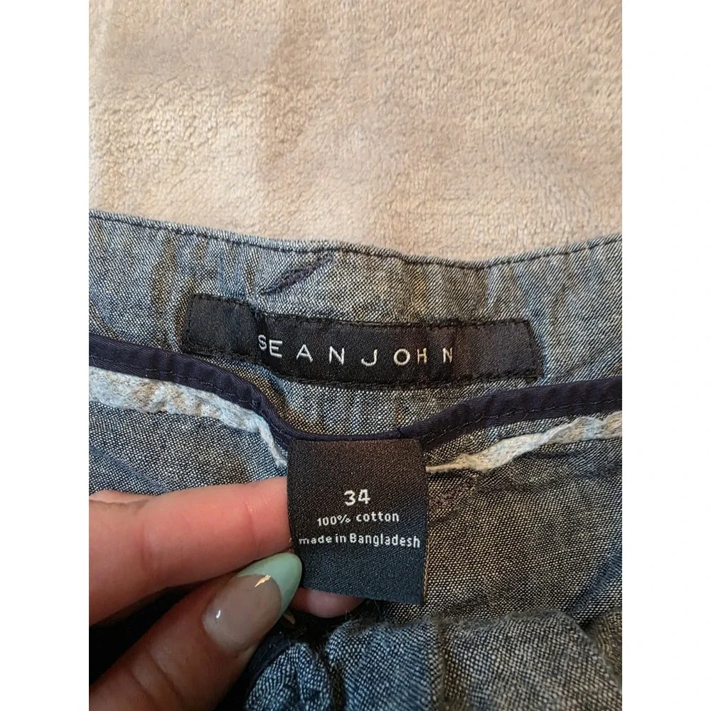 Sean John Mens Cargo Shorts Size 34 Blue Chambray Utility Military Y2K Cotton